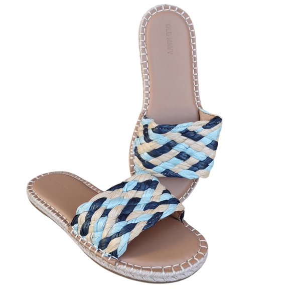 Old Navy Size 9 Blue Flat Woven Crafted Espadrille Slide Sandals - Picture 1 of 12